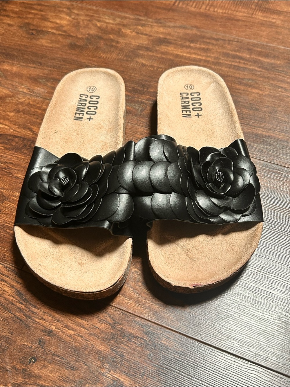 COCO + CARMEN Black Floral Slide Sandals women sz 10